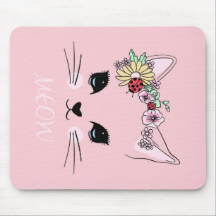 Beautiful Cat Face Meow Pink Cute Kitten Funny Cat Mouse Pad