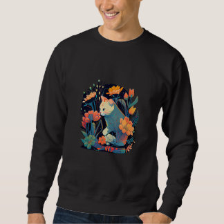 Beautiful Cat Kitten in a Flower Garden Frame Moth Sweatshirt