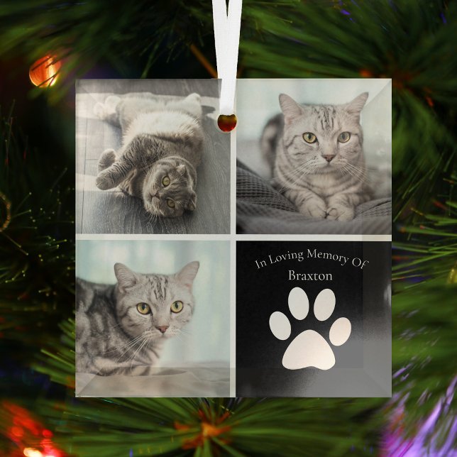 Beautiful Cat Memorial Custom Pet Photo Christmas Glass Tree Decoration (Creator Uploaded)