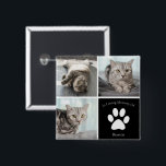 Beautiful Cat Memorial Custom Pet Photo Keepsake 15 Cm Square Badge<br><div class="desc">This beautiful cat photo memorial button is personalised with adorable pictures of your sweet girl kitty. Customise this thoughtful keepsake gift with your own custom feline photographs around a black square with a cute white paw print and your kitten's name in the centre.</div>