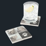 Beautiful Cat Memorial Custom Pet Photo Keepsake Stone Coaster<br><div class="desc">This beautiful cat photo memorial coaster is personalised with adorable pictures of your sweet girl kitty. Customise this thoughtful gift with your own custom feline photographs next to a black square with a cute white paw print and your kitten's name in loving memory.</div>