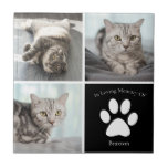 Beautiful Cat Memorial Custom Pet Photo Keepsake Tile<br><div class="desc">This beautiful cat photo memorial tile is personalised with adorable pictures of your sweet girl kitty. Customise this thoughtful gift with your own custom feline photographs next to a black square with a cute white paw print and your kitten's name in loving memory.</div>