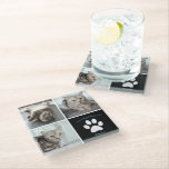 Beautiful Cat Photo Collage In Loving Memory Glass Coaster<br><div class="desc">This beautiful cat photo memorial coaster is personalised with adorable pictures of your sweet girl kitty. Customise this thoughtful gift with your own custom feline photographs next to a black square with a cute white paw print and your kitten's name in loving memory.</div>