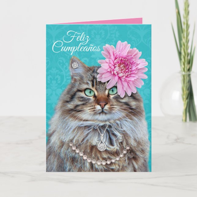 Beautiful Cat– Spanish English Purrrfecto Birthday Card (Front)