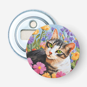 Beautiful cat with flowers bottle opener