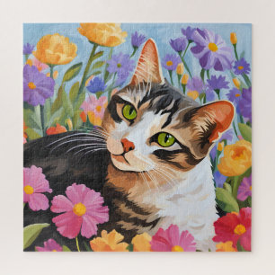Beautiful cat with flowers jigsaw puzzle