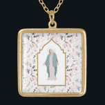 Beautiful Catholic Blessed Mother Floral Gold Plated Necklace<br><div class="desc">With an elegant watercolor floral and Blessed Mother design these necklaces are perfect for girls and women who have a devotion to Mary. Find matching items in my shop.</div>