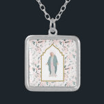 Beautiful Catholic Blessed Mother Floral Silver Plated Necklace<br><div class="desc">With an elegant watercolor floral and Blessed Mother design these necklaces are perfect for girls and women who have a devotion to Mary. Find matching items in my shop.</div>