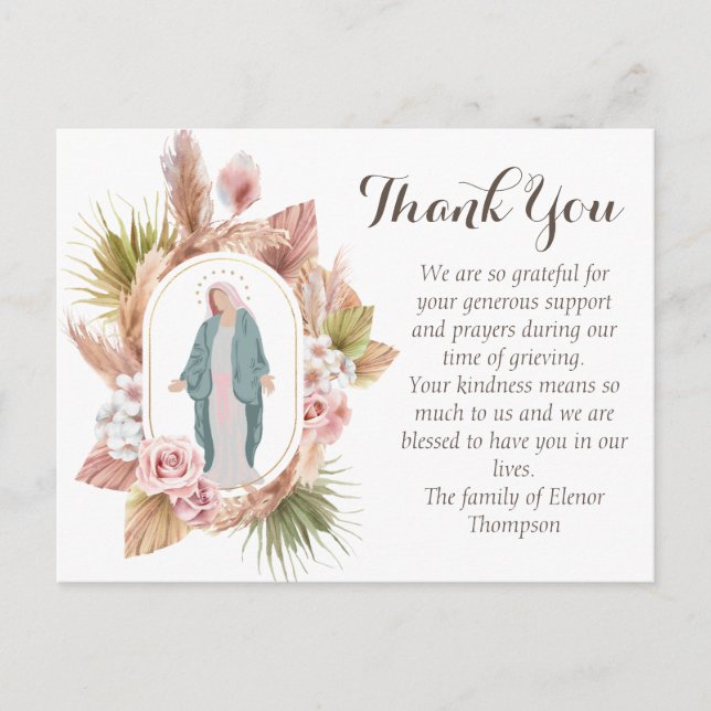 Beautiful Catholic Condolence Thank You Postcard (Front)