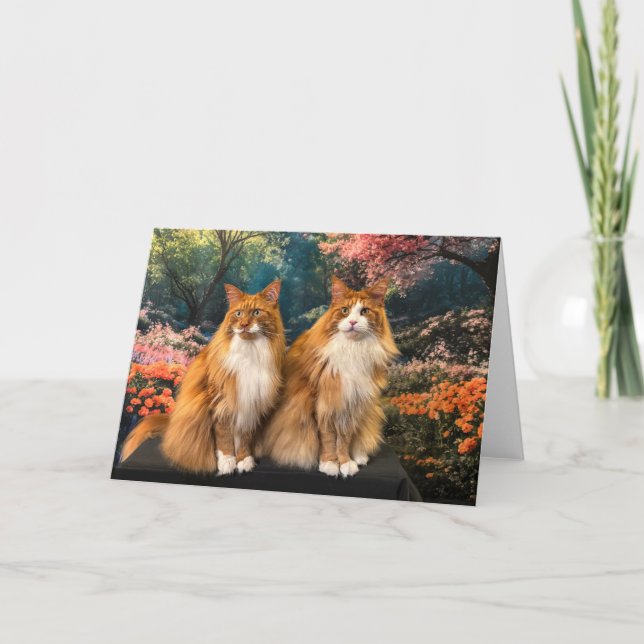 Beautiful Cats in Colourful Spring Garden Card (Front)