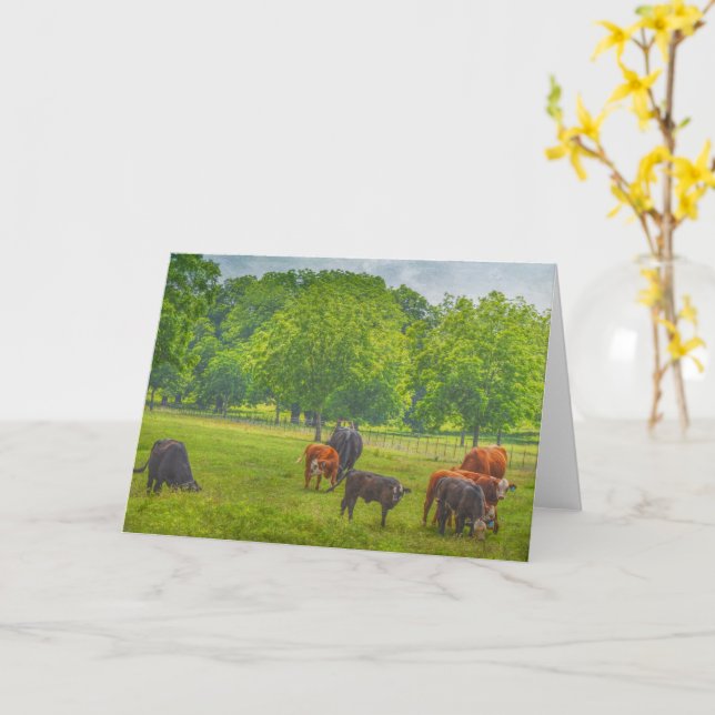 Beautiful Cattle Farm Scene Art Note Card (Yellow Flower)