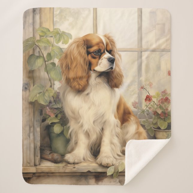 Beautiful Cavalier Spaniel Sherpa Blanket (Front)