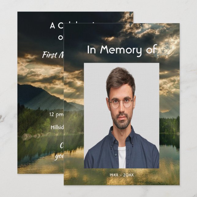 Beautiful Celebration of Life Service  Lake Beach Invitation (Front/Back)