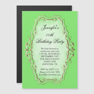 Beautiful Celery Antique Frame & Diamonds Birthday Magnetic Invitation