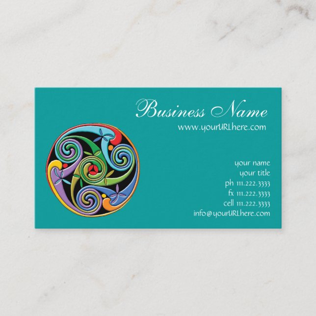 Beautiful Celtic Mandala with Colourful Swirls Business Card (Front)