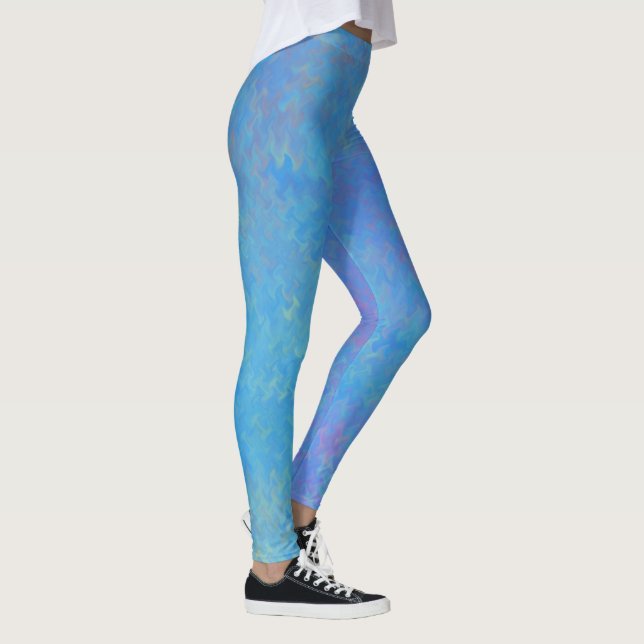 Beautiful Cerulean Blue Marbling Pattern Leggings (Right)