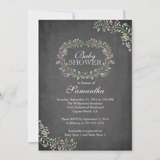 Beautiful Chalkboard Floral Frame Baby Shower Invitation (Front)
