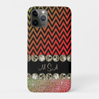 Beautiful Champagne Bling Red Chevron Monogram Case-Mate iPhone Case
