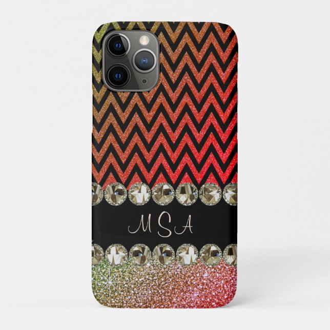 Beautiful Champagne Bling Red Chevron Monogram Case-Mate iPhone Case (Back)