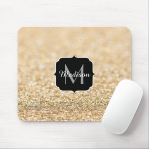 Beautiful champagne gold glitter sparkles Monogram Mouse Pad