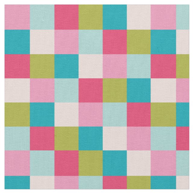 Beautiful check pattern, pink, green, turquoise fabric (Close Up)