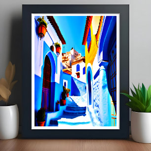 Beautiful Chefchaouen Moroccan Blue City Pop Art Poster