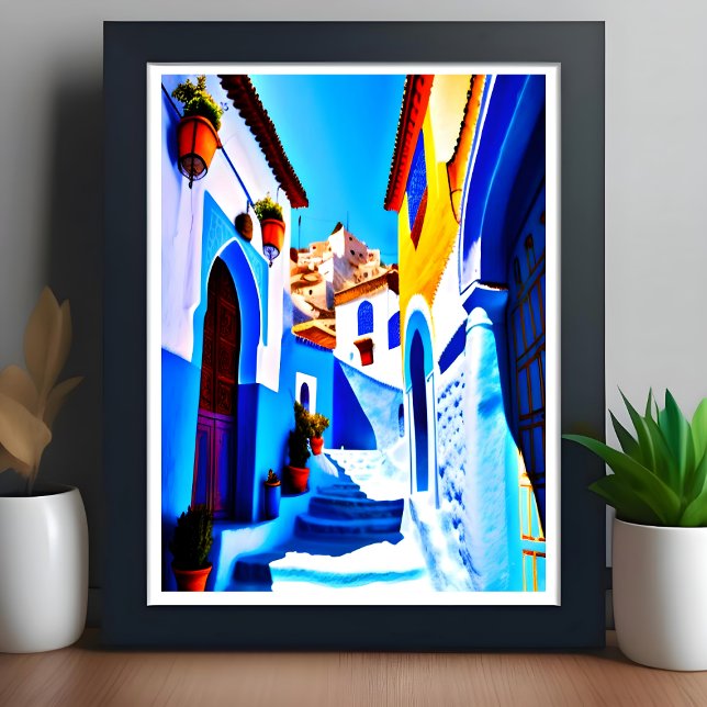 Beautiful Chefchaouen Moroccan Blue City Pop Art Poster (Creator Uploaded)
