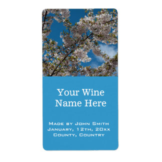beautiful cherry blossom in blue sky wine labels.