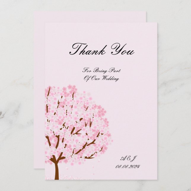 beautiful cherry blossoms thank you card wedding (Front/Back)