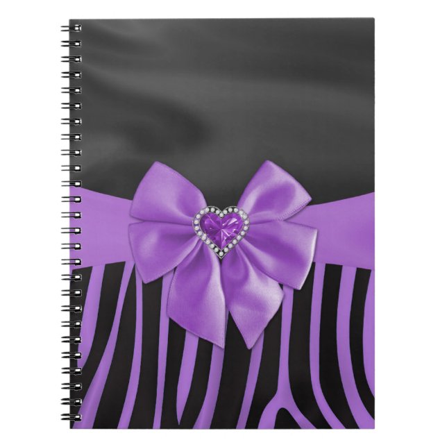 Beautiful chic elegant silk fabric effects zebra spiral notebook (Front)