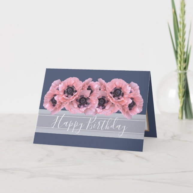 Beautiful Chic Floral Bouquet Pink Poppy Birthday Card (Front)