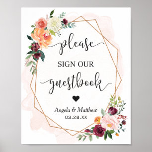 Beautiful Chic Floral Frame Guestbook Wedding Sign