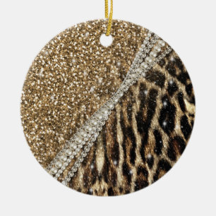 Beautiful chic girly leopard animal faux fur print ceramic tree decoration