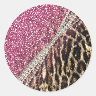 Beautiful chic girly leopard animal faux fur print classic round sticker