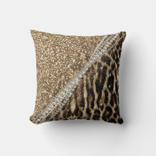 Beautiful chic girly leopard animal faux fur print cushion
