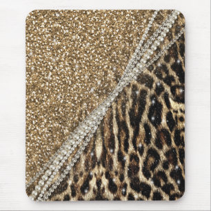 Beautiful chic girly leopard animal faux fur print mouse pad