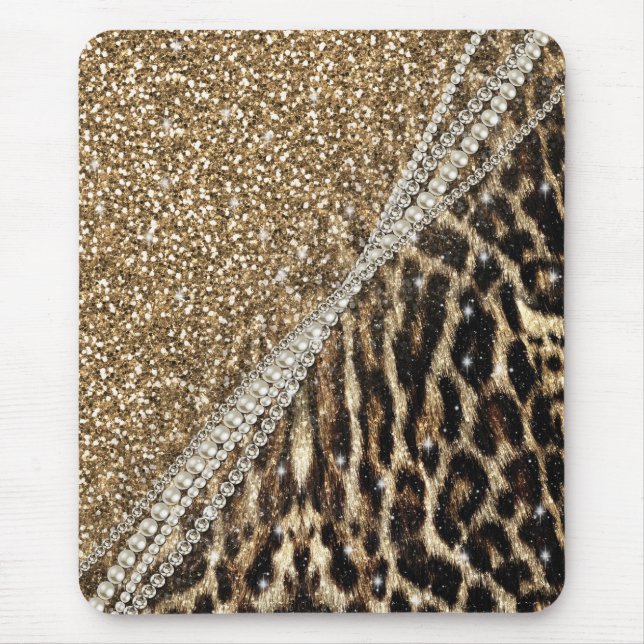 Beautiful chic girly leopard animal faux fur print mouse pad (Front)
