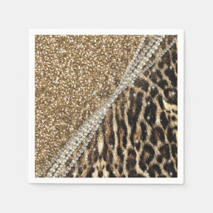 Beautiful chic girly leopard animal faux fur print napkin