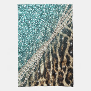 Beautiful chic girly leopard animal faux fur print tea towel