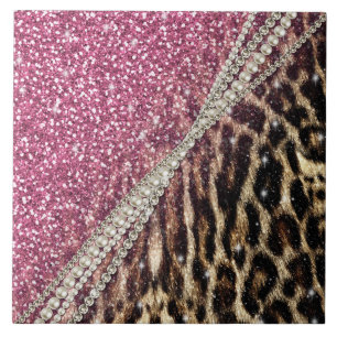 Beautiful chic girly leopard animal faux fur print tile