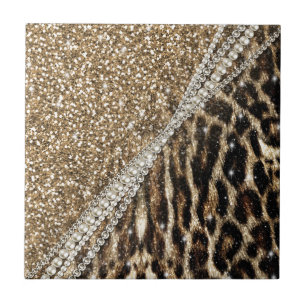 Beautiful chic girly leopard animal faux fur print tile