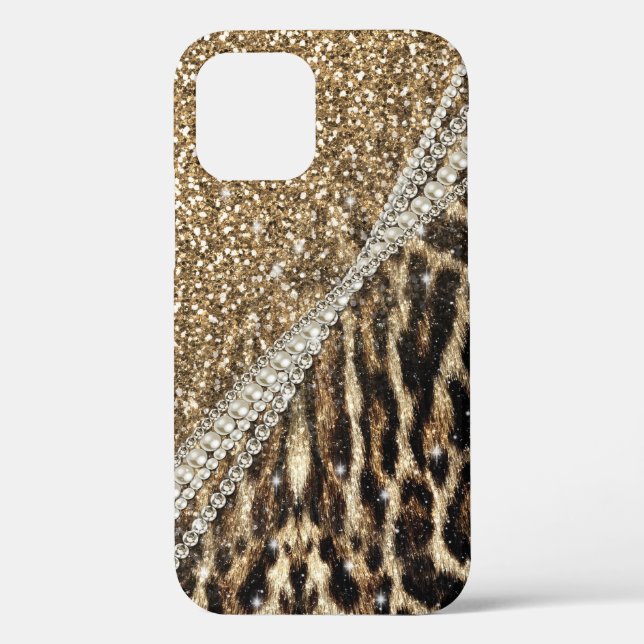 Beautiful Chic Girly Leopard Print Gold Glitter Case-Mate iPhone Case (Back)