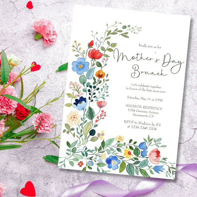 Beautiful Chic Wildflowers Mother's Day Brunch Invitation (Creator Uploaded)