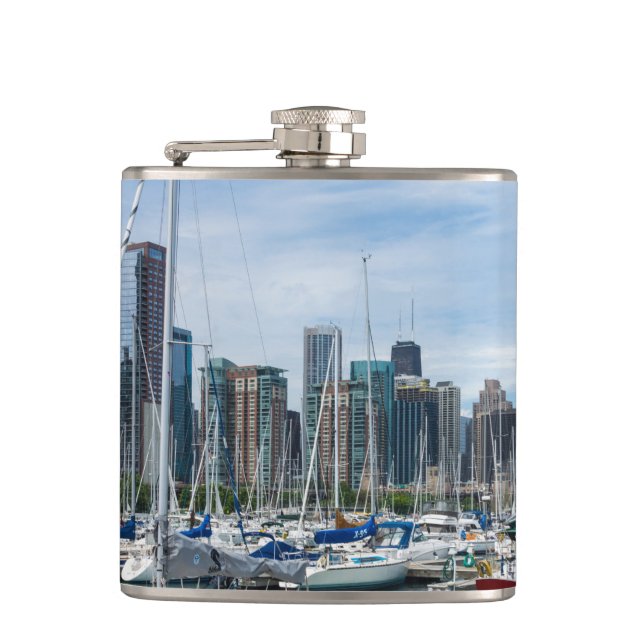 Beautiful Chicago Harbour Hip Flask (Front)