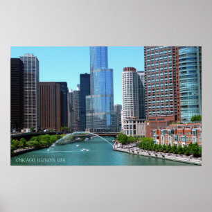 Beautiful Chicago Illinois Downtown River View Poster
