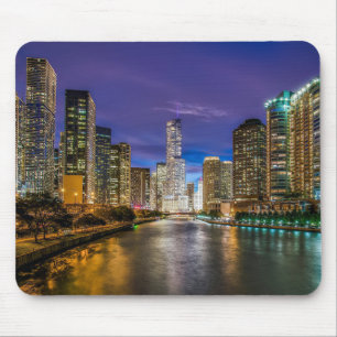 Beautiful Chicago River at Sunset, Illinois Mouse Pad