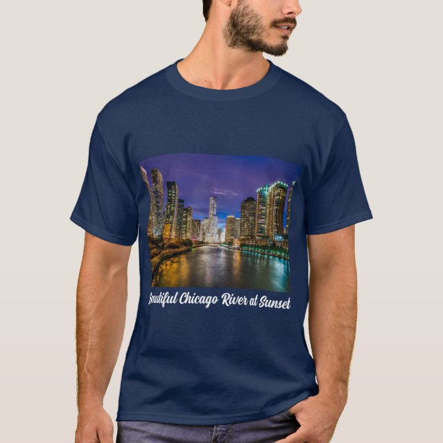 Beautiful Chicago River at Sunset, Illinois T-Shirt (Front)