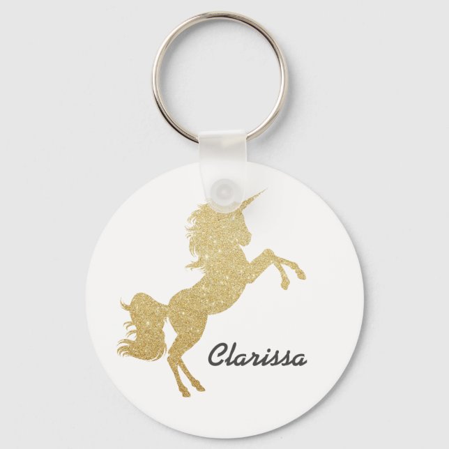 Beautiful chick girly gold glitter unicorn key ring (Front)