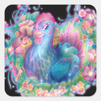 Beautiful Chicken and Flowers Square Sticker
