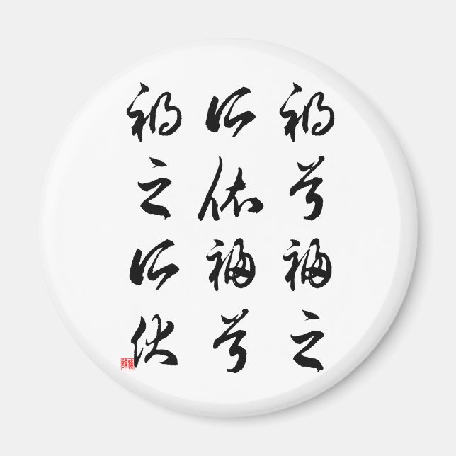 Beautiful Chinese Calligraphy -happness&misfortune Magnet (Front)